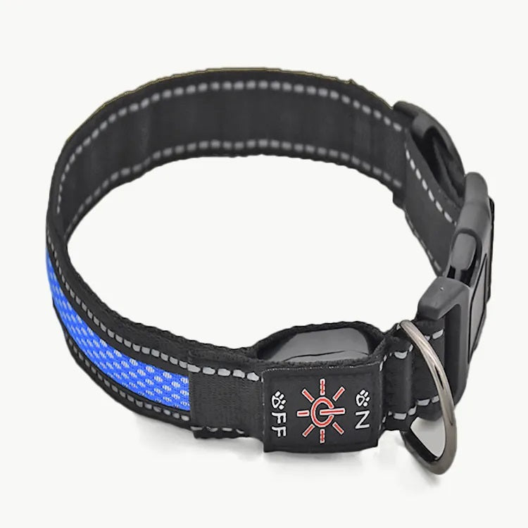 Collar Luz LED 3 modos Luz carga USB Perros Gatos Talla S Azul