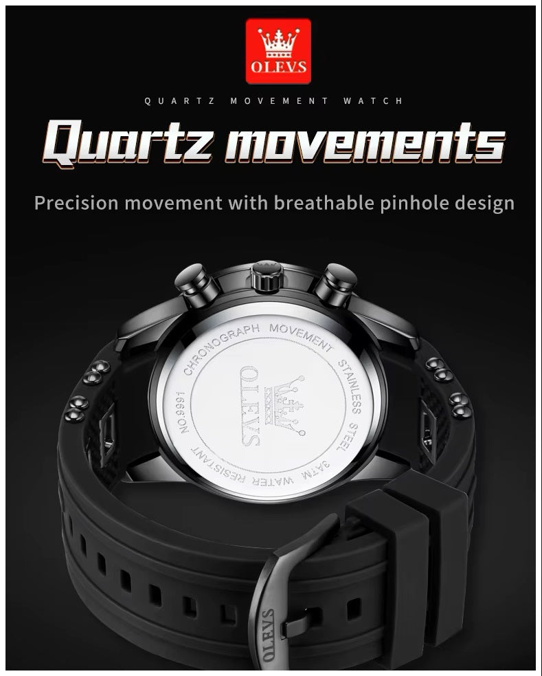 Reloj Deportivo de Lujo OLEV Acero Inoxidable Cuarzo Sumergible 30M