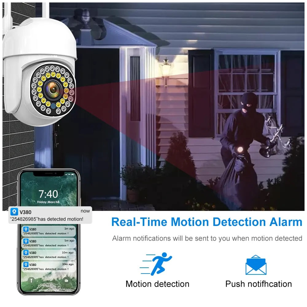 Cámara de Seguridad WiFi Monitoreo 360° Full HD 110° Visión Detección