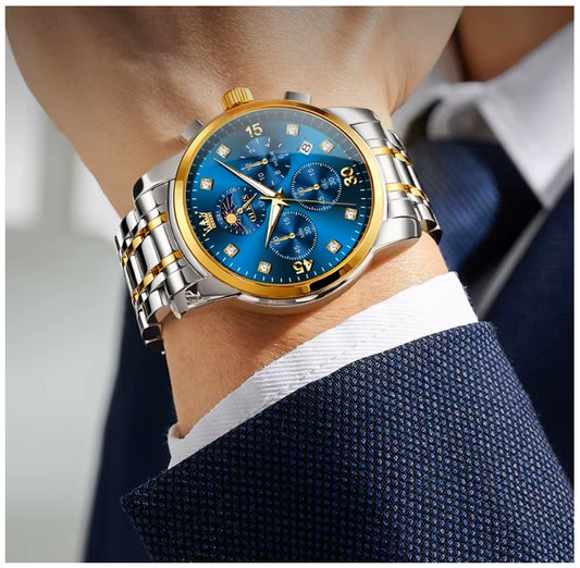 Reloj Hombre Lujo Deportivo y Elegante con Cronógrafo Fase Lunar