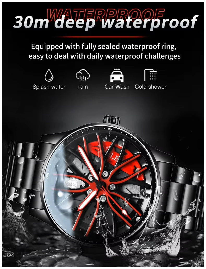 Reloj para Hombre con Diseño Exclusivo Llanta de Coche Giratoria