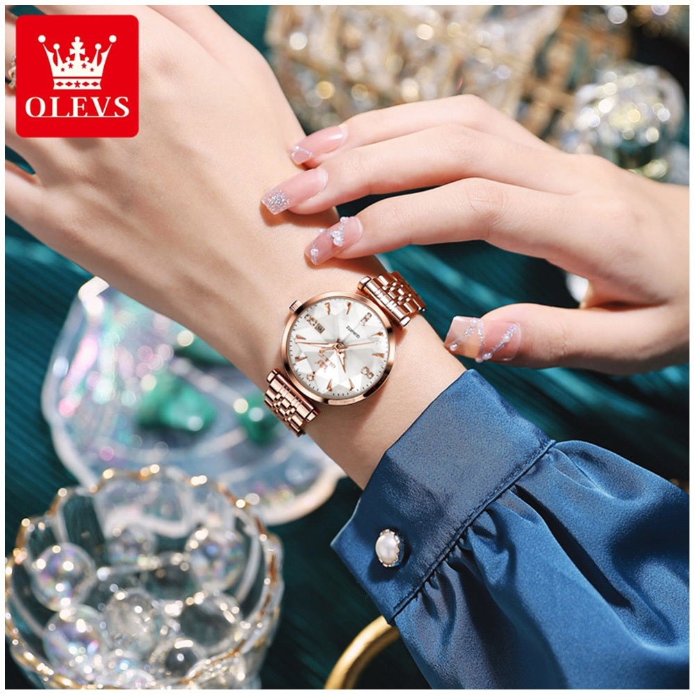 Reloj de Cuarzo para Mujer Esfera Esmeralda Detalles de Cristal Correa Acero Inoxidable