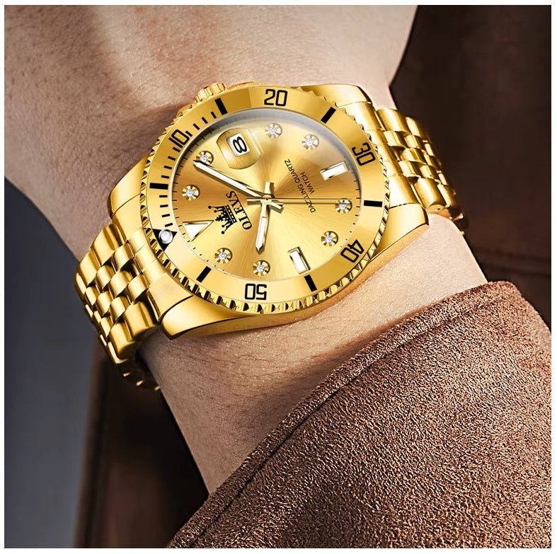 Reloj de Pulsera Dorado para Hombre Diseño Deportivo de Lujo