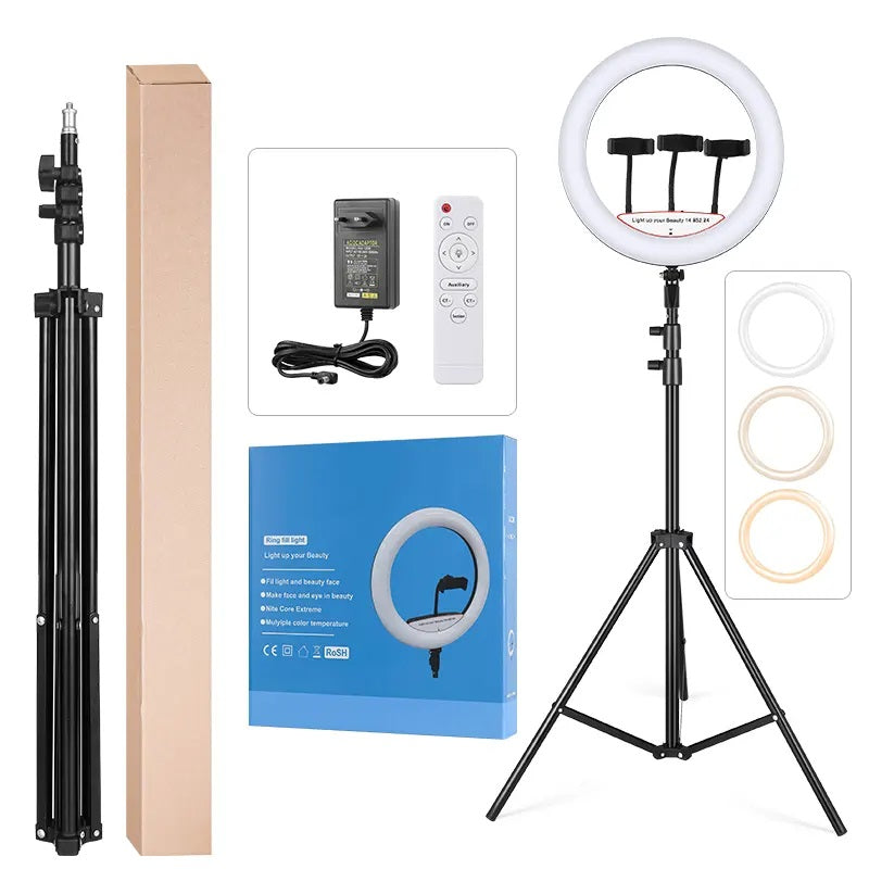Aro LED de 18 Pulgadas y 45cm 3 soportes control remoto y atril de 2.10 mts