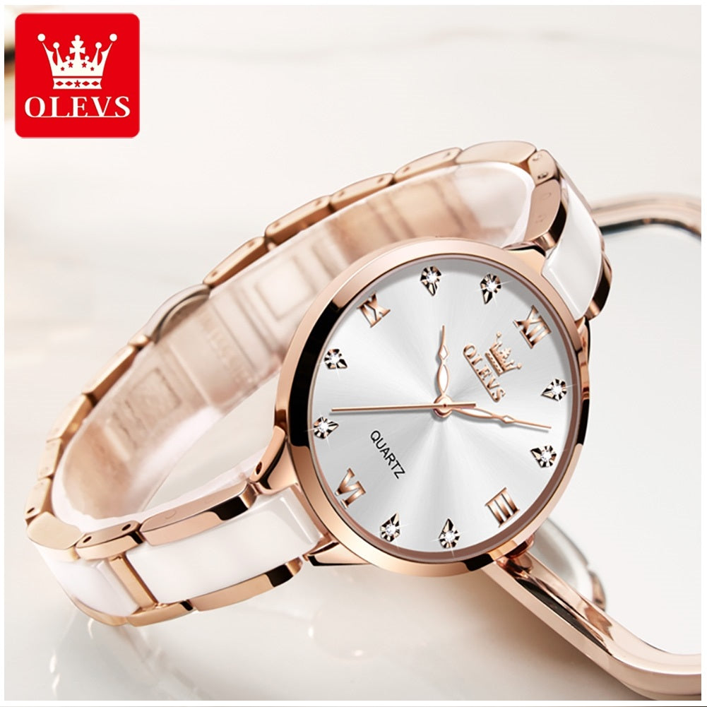 Reloj de Mujer Elegante de Cuarzo Correa de Cerámica Acero Inoxidable