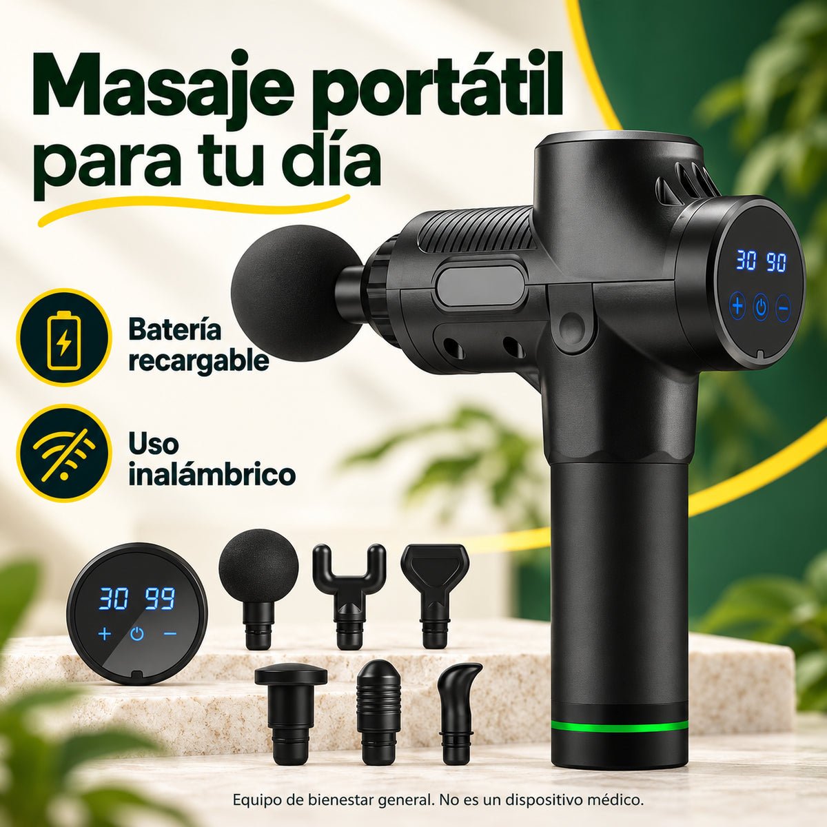 Masajeador de Percusión con Pantalla y 30 Niveles – Negro · información en castellano