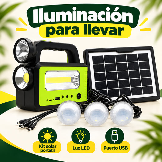 Kit solar de iluminación LED para camping · información en castellano