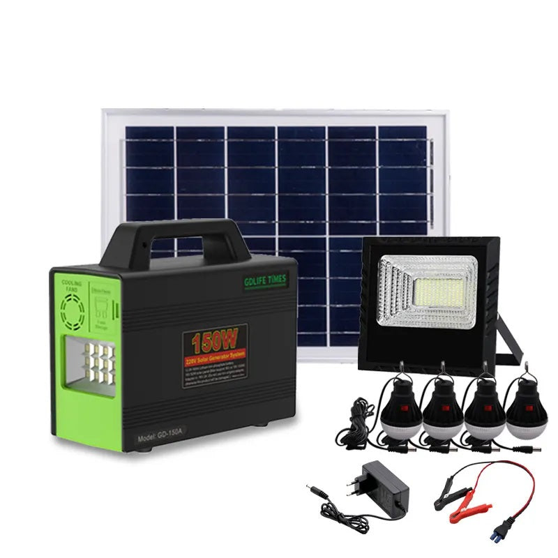 Generador Solar 150W 4 Ampolletas LED Reflector / Panel Solar 50400mAh