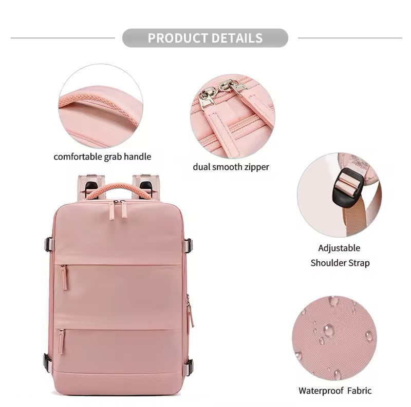 Mochila Femenina Impermeable de Gran Capacidad con Puerto USB