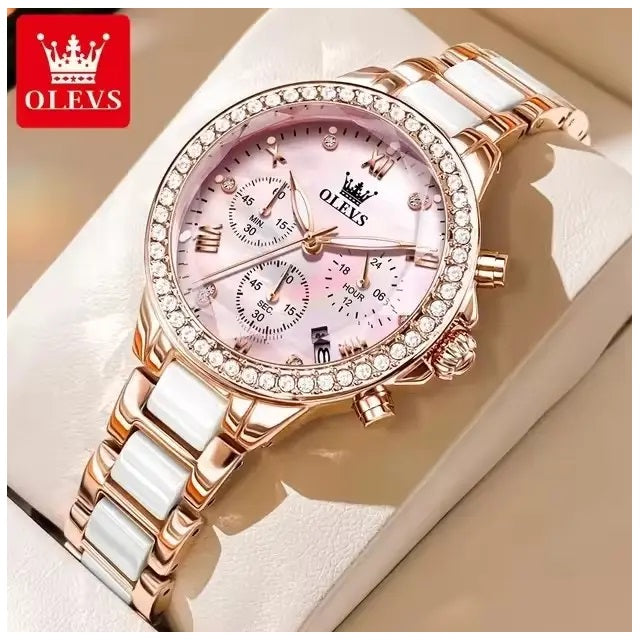 Reloj Femenino de Acero Inoxidable Cristal de Corte Diamante