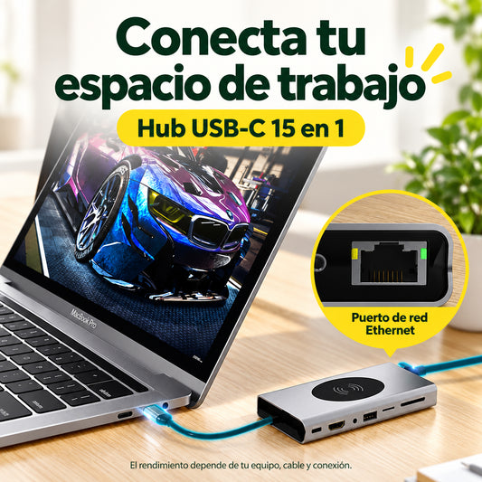 Hub USB-C 15 en 1 con HDMI 4K y Ethernet · información en castellano