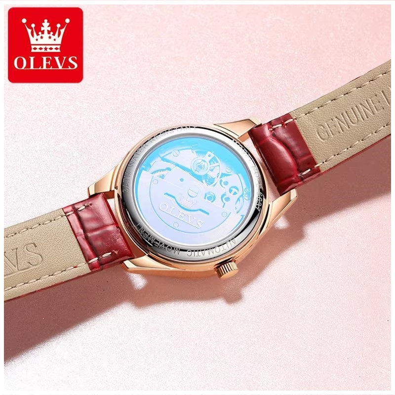 Reloj Automático de Lujo Elegante para Mujer con Correa de Cuero