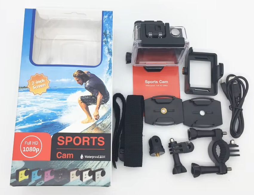 Cámara Deportiva HD 1080 Portátil Impermeable 30mt Gran Angular 140°