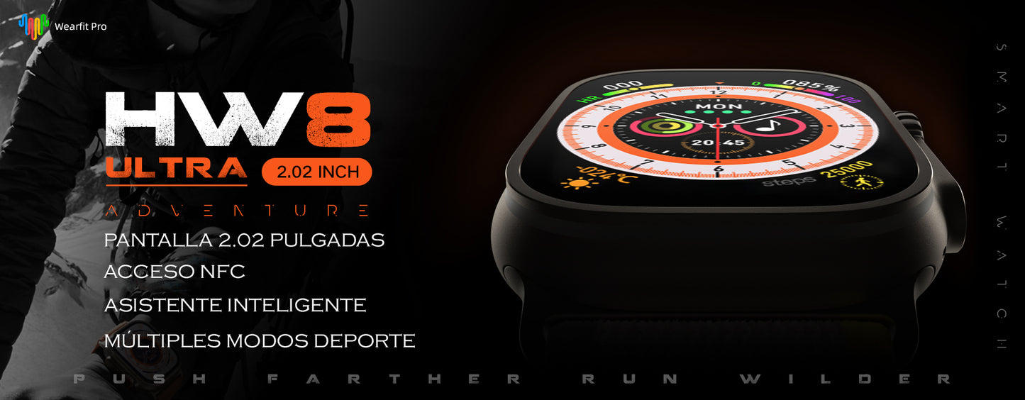 Reloj Inteligente Smartwatch Bluetooth HW8 ULTRA 2.02 PULGADAS CORREAS NEGRA Y NARANJA