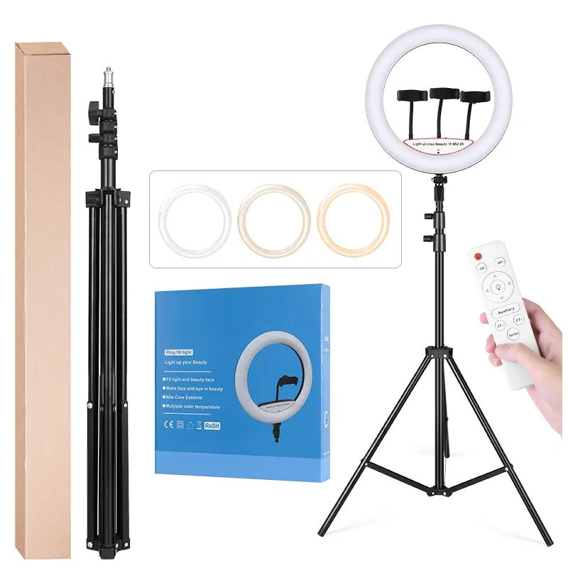 Aro LED de 18 Pulgadas y 45cm 3 soportes control remoto y atril de 2.10 mts
