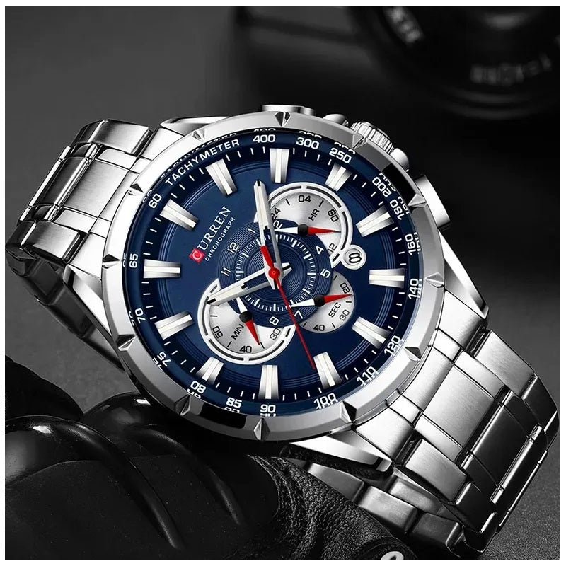 Reloj Hombre Curren Acero Inoxidable Cuarzo Cronógrafo Diseño Elegante