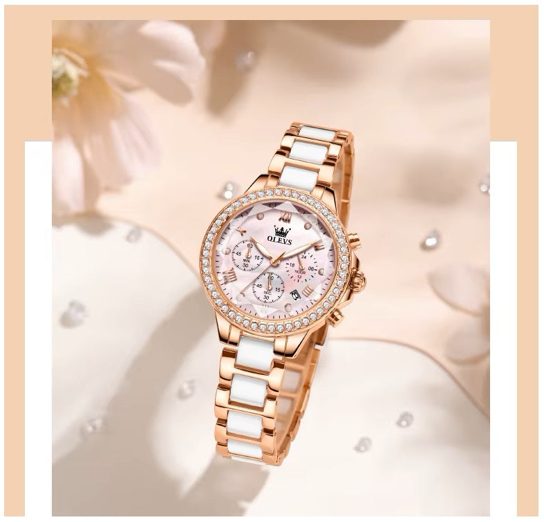 Reloj Femenino de Acero Inoxidable Cristal de Corte Diamante