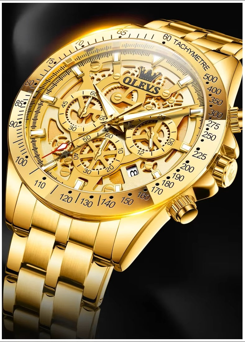 Reloj de Pulsera para Hombre Clásico de Lujo Acero Inoxidable Dorado
