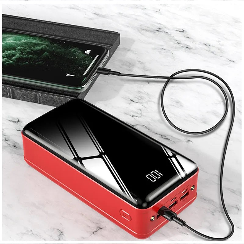 Cargador Portátil Power Bank 50000 mAh 3USB Tipo C Lightning linterna Rojo
