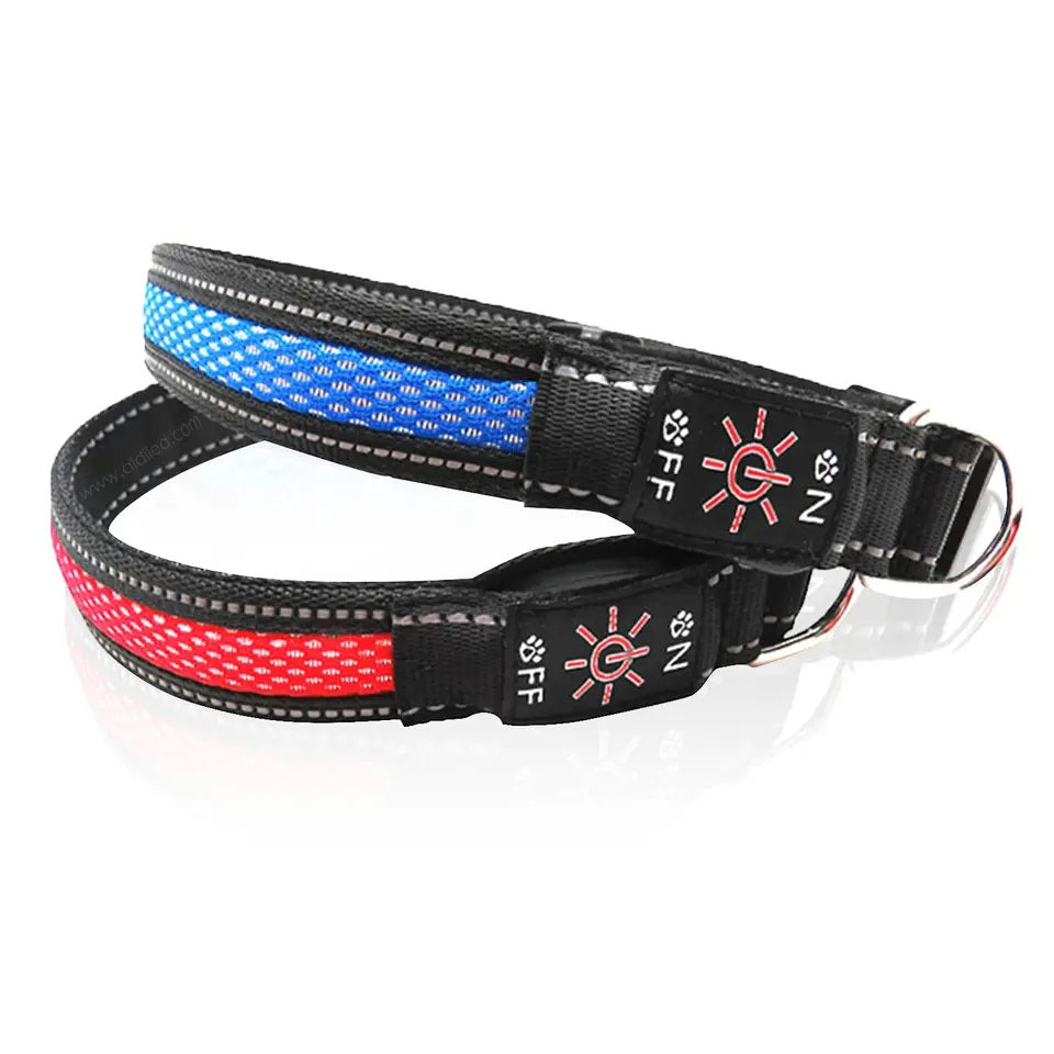 Collar Luz LED 3 modos Luz carga USB Perros Gatos Talla S Azul