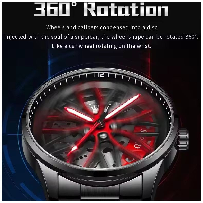 Reloj para Hombre con Diseño Exclusivo Llanta de Coche Giratoria