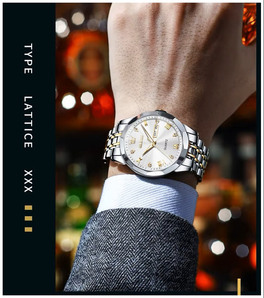 Reloj de Pulsera Hombre de Lujo Correa Bimetálica de Acero Inoxidable