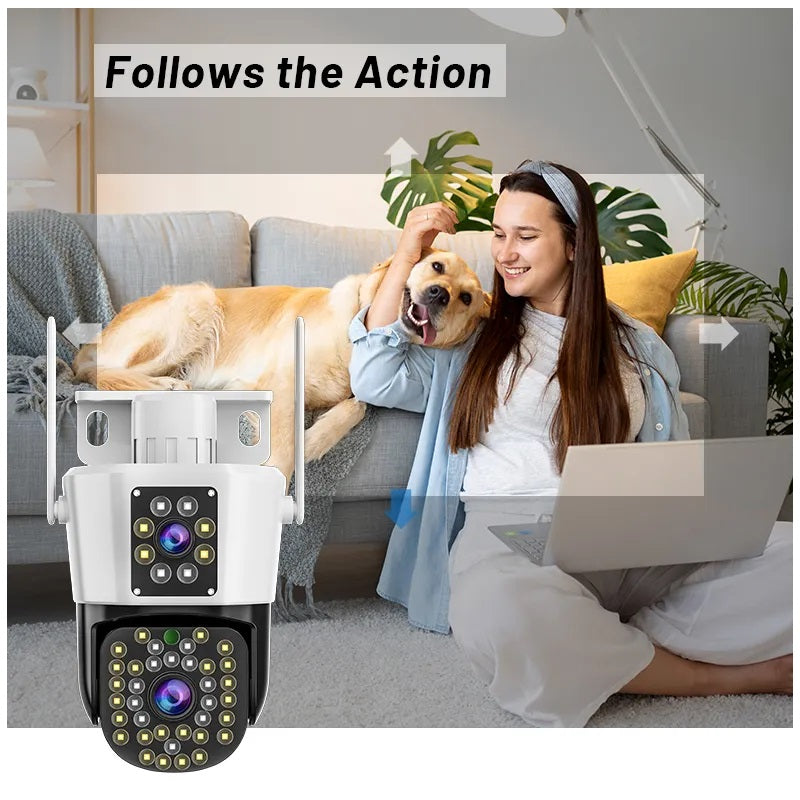 Cámara Seguridad WiFi Doble Lente Monitoreo 360° Full HD 110° Visión