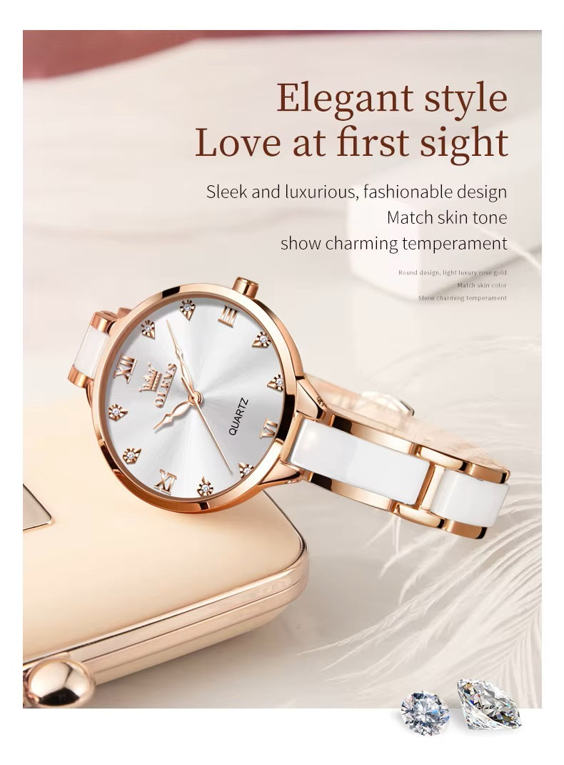 Reloj de Mujer Elegante de Cuarzo Correa de Cerámica Acero Inoxidable