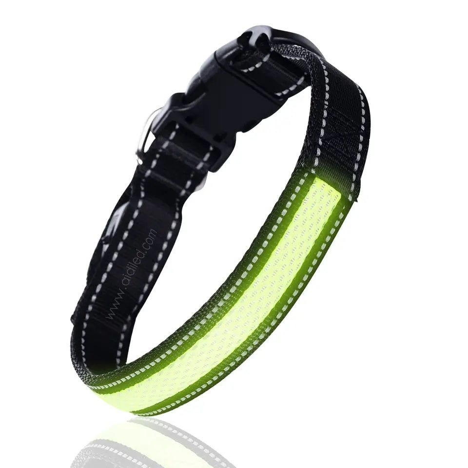 Collar Luz LED 3 modos Luz carga USB Perros Gatos Verde Talla S