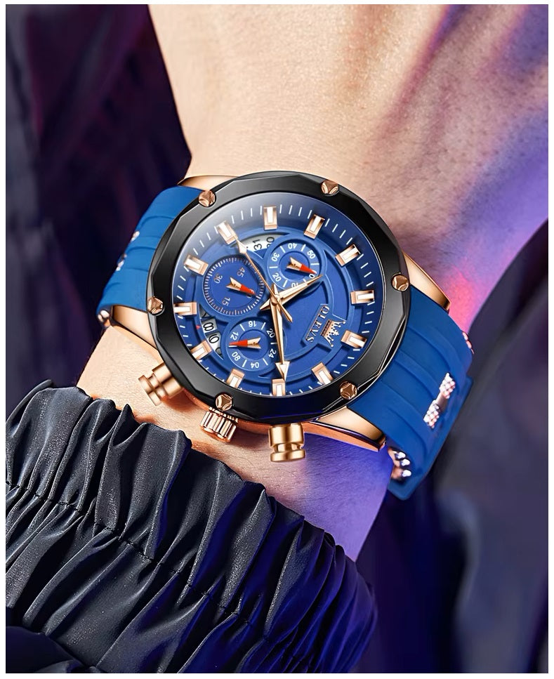 Reloj Cronógrafo Deportivo para Hombre con Calendario Completo Correa de Silicona Azul