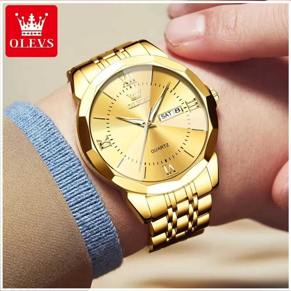 Reloj Dorado de Acero Inoxidable para Hombre Estilo Lujo y Deportivo