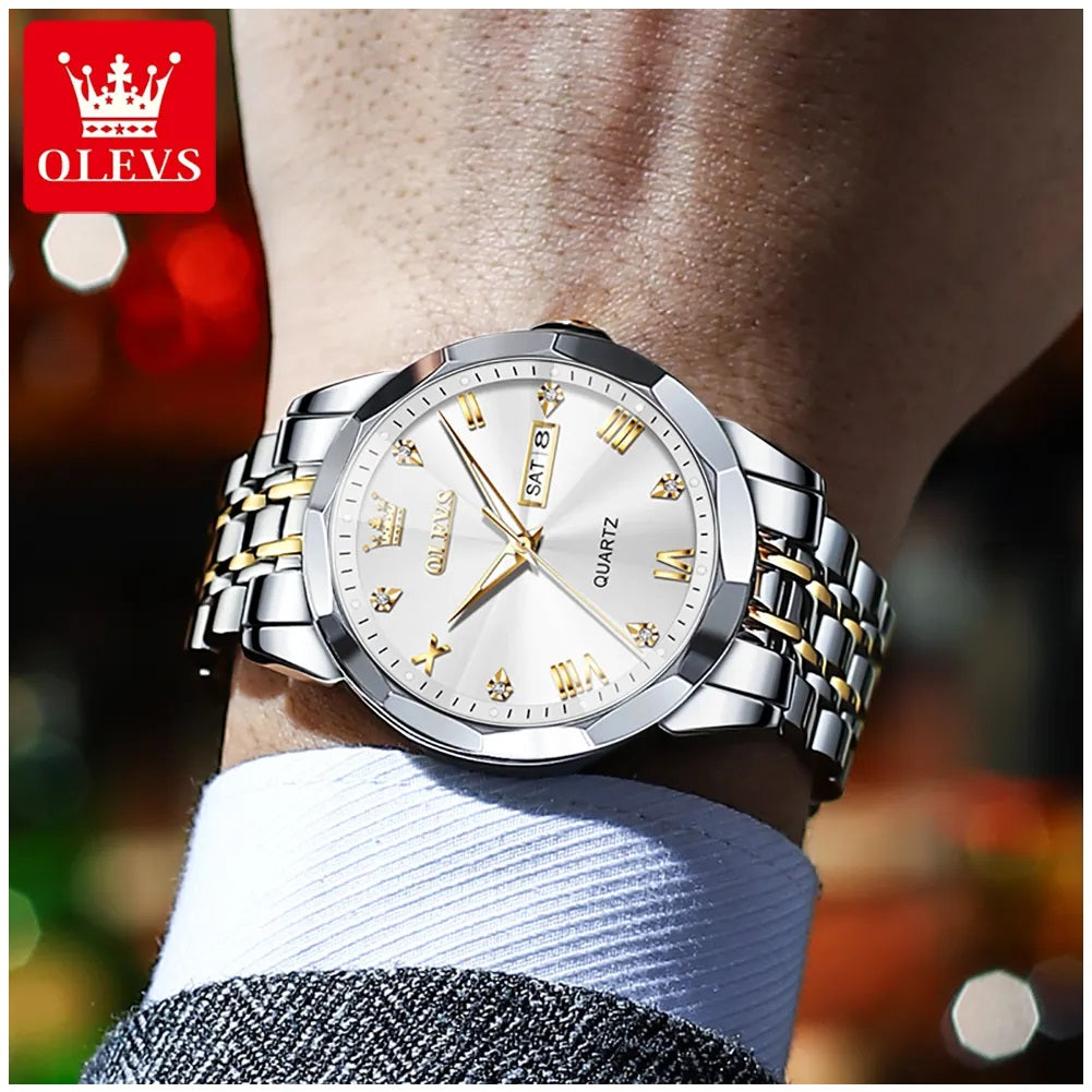 Reloj de Pulsera Hombre de Lujo Correa Bimetálica de Acero Inoxidable