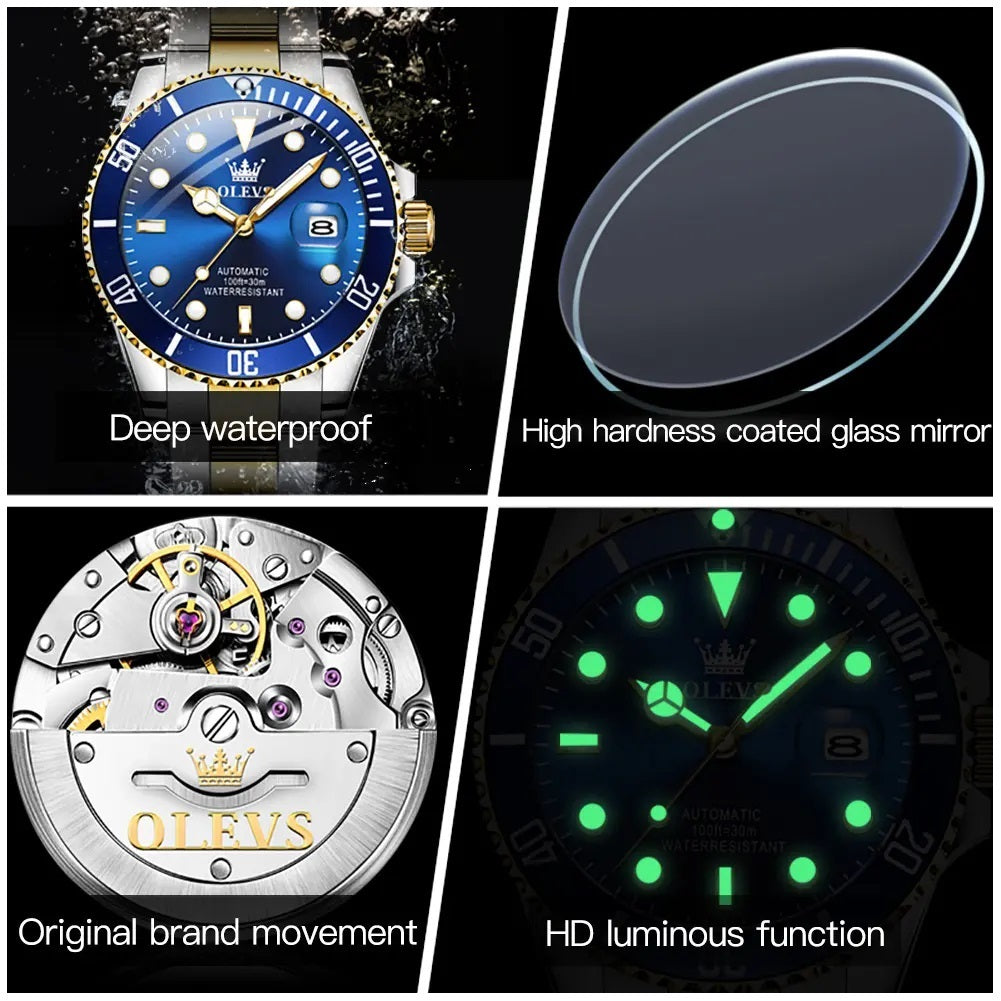 Reloj para Hombre de Lujo OLEVS Acero Inoxidable Cuarzo Sumergible 30M