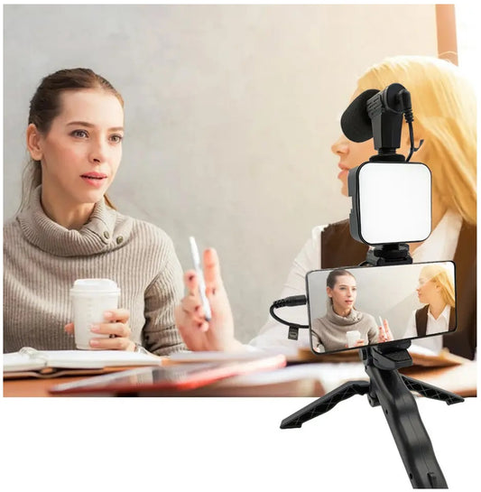 Kit de Grabación Micrófono Luz Led Soporte Control Remoto Trípode
