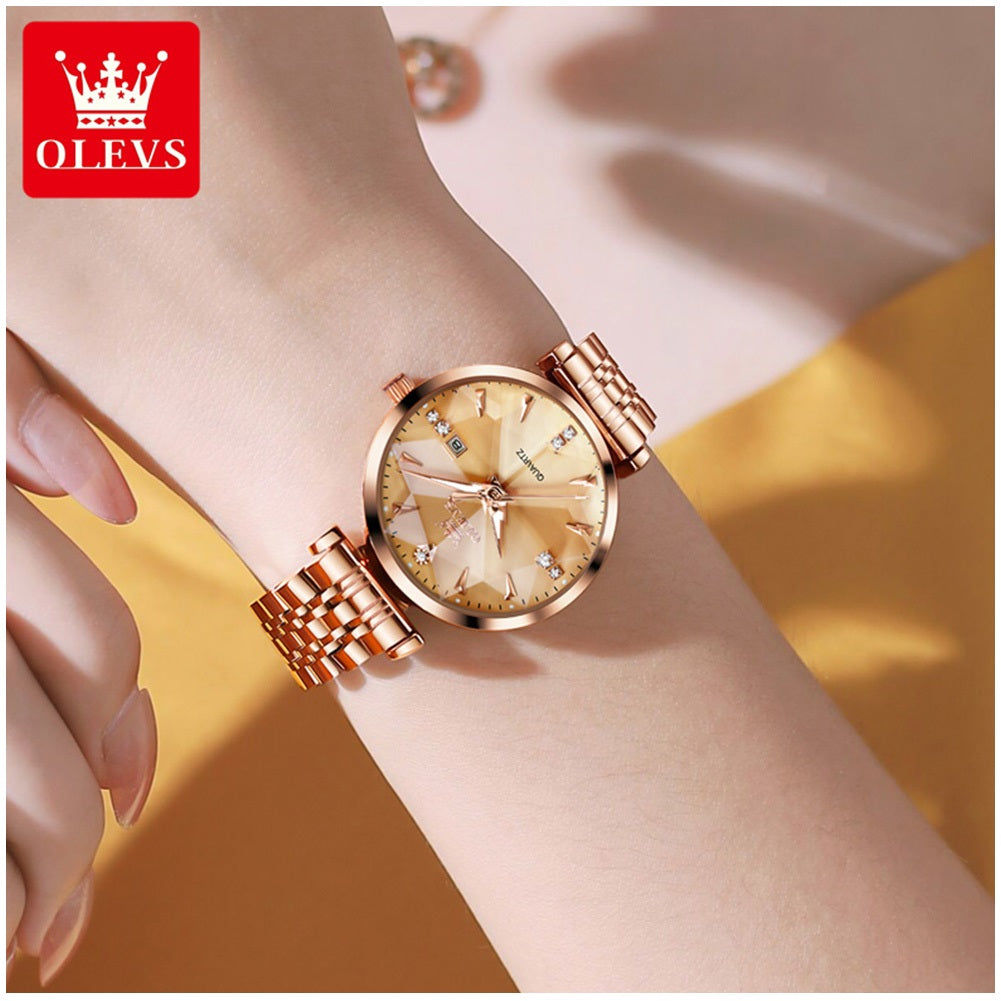 Reloj de Cuarzo para Mujer Esfera Esmeralda Detalles de Cristal Correa Acero Inoxidable