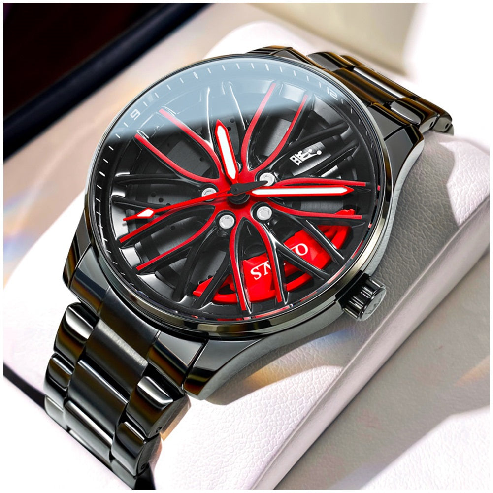 Reloj para Hombre con Diseño Exclusivo Llanta de Coche Giratoria