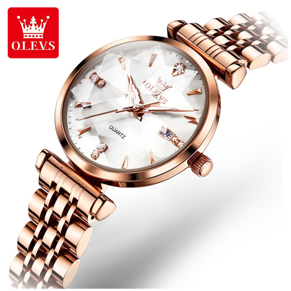 Reloj de Cuarzo para Mujer Esfera Esmeralda Detalles de Cristal Correa Acero Inoxidable