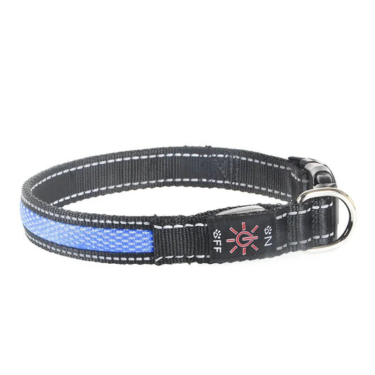 Collar Luz LED 3 modos Luz carga USB Perros Gatos Talla M Azul