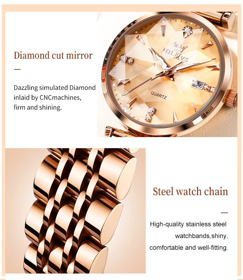 Reloj de Cuarzo para Mujer Esfera Esmeralda Detalles de Cristal Correa Acero Inoxidable