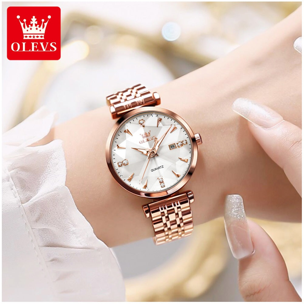 Reloj de Cuarzo para Mujer Esfera Esmeralda Detalles de Cristal Correa Acero Inoxidable