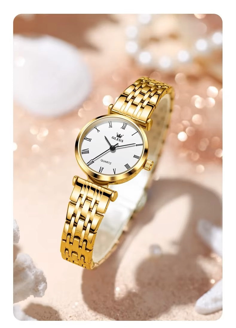 Reloj de Mujer Elegante de Cuarzo Pulsera de Acero Inoxidable Dorado