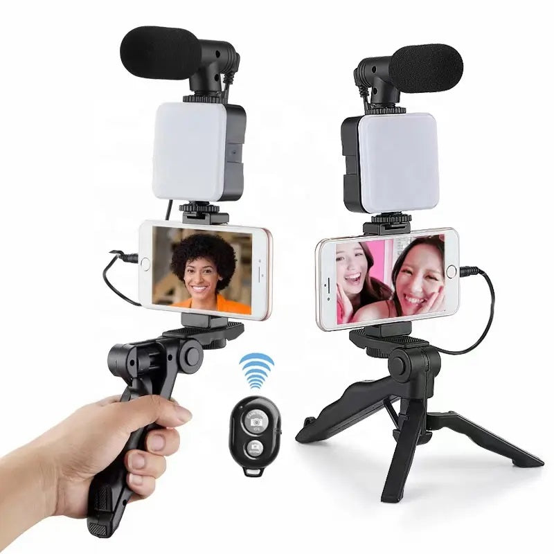 Kit de Grabación Micrófono Luz Led Soporte Control Remoto Trípode