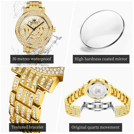 Reloj de Lujo Dorado para Mujer Cuarzo, Cristales y Acabado Metálico