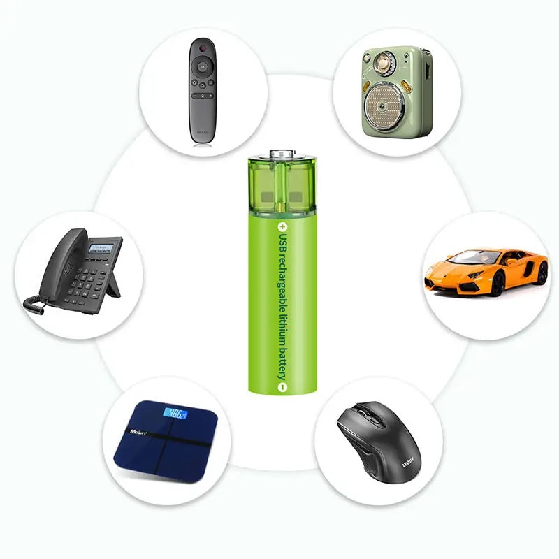 Pack de 4 Pilas AA USB Litio Recargables 1.5V 2200mAh 1200 Cargas