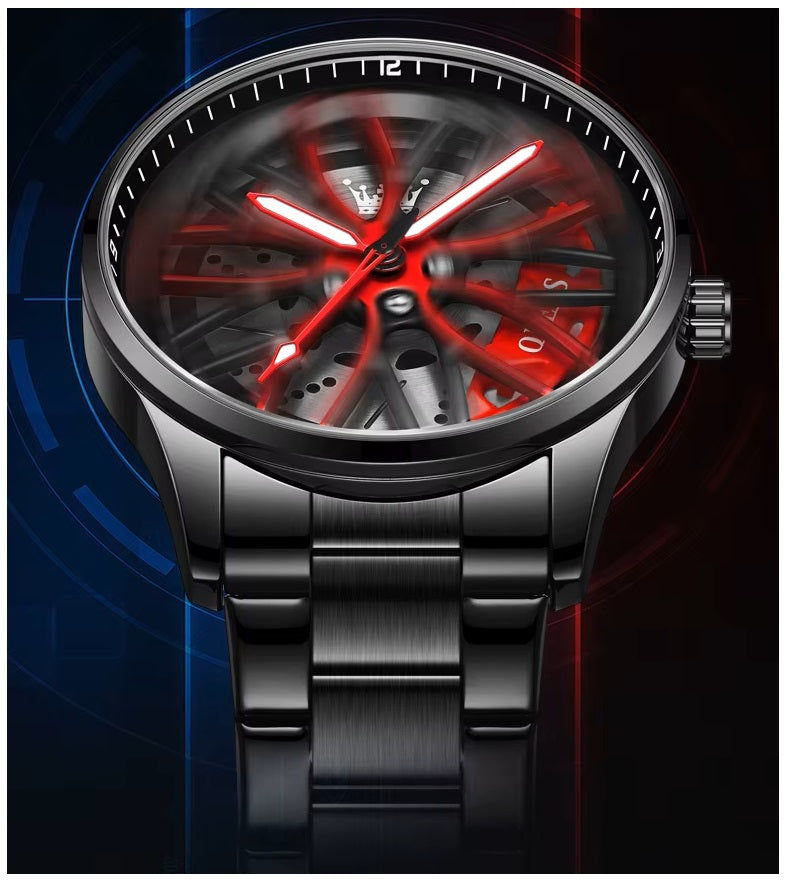 Reloj para Hombre con Diseño Exclusivo Llanta de Coche Giratoria