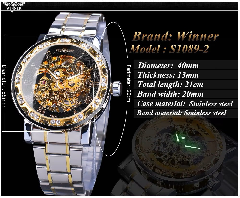 Reloj Mecánico Automático Winner de Lujo Correa Acero Inoxidable