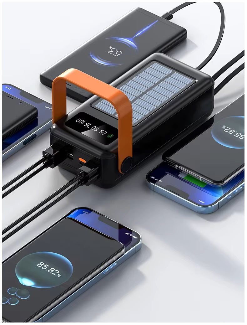 Batería Portátil Power Bank Solar 40000mAh Cables Integrados Luz LED