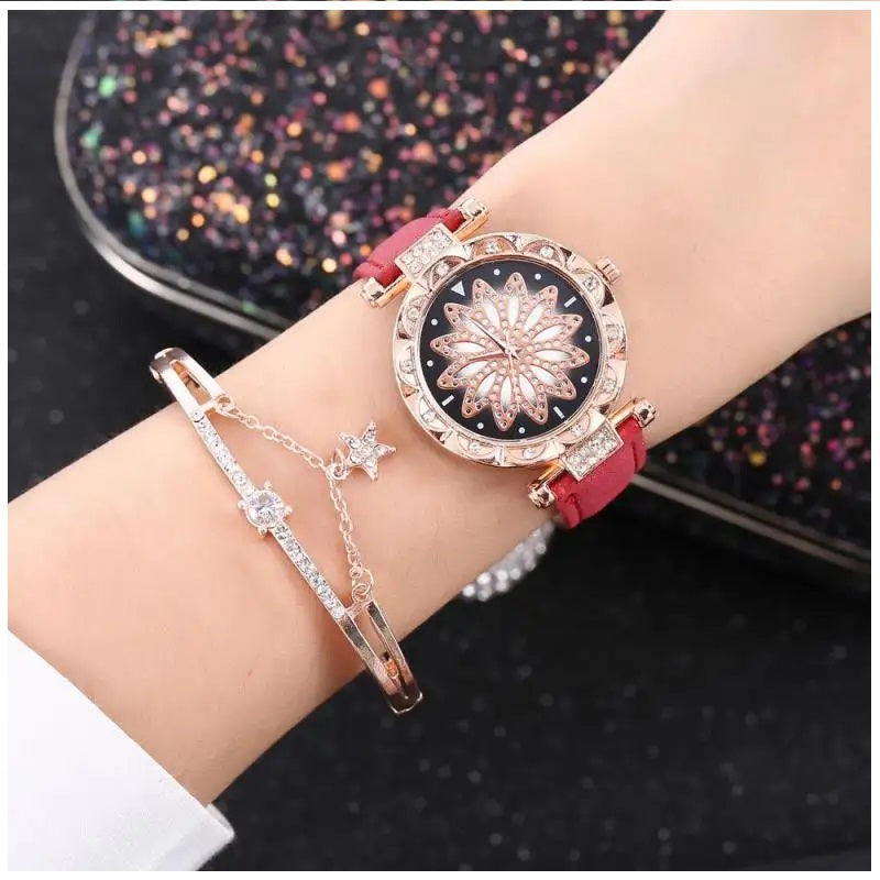 Set de lujo para Mujeres con Reloj Colgante Aros Anillo y Pulsera