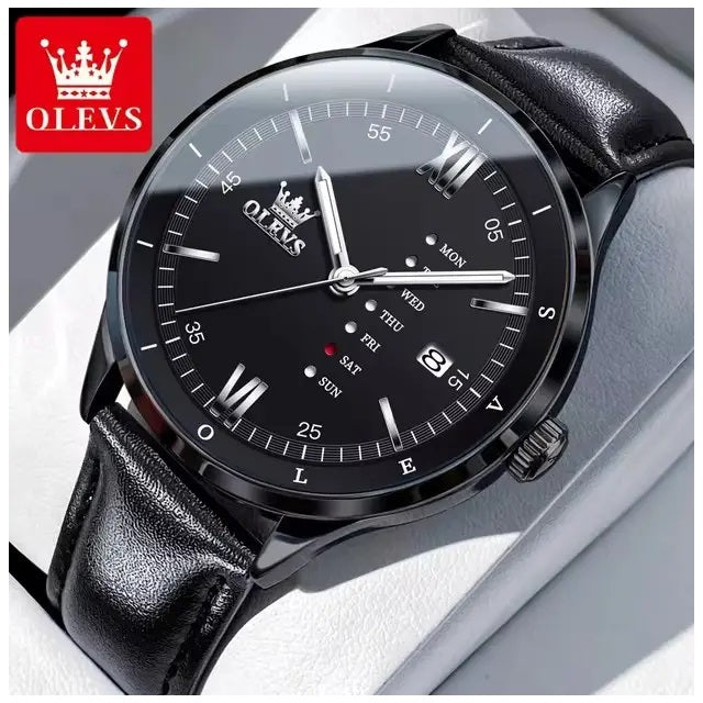 Reloj de Hombre Elegante con Correa de Cuero Calendario Completo