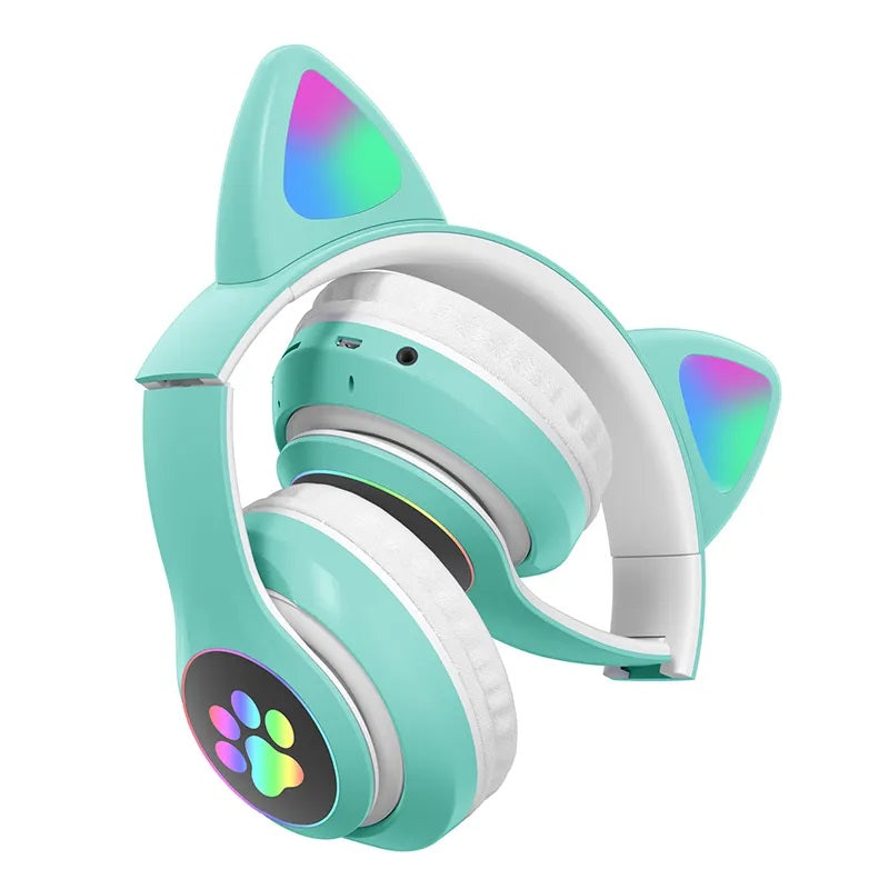 Audífonos inalámbricos Bluetooth RGB Orejas gato BT 5.0 VERDE
